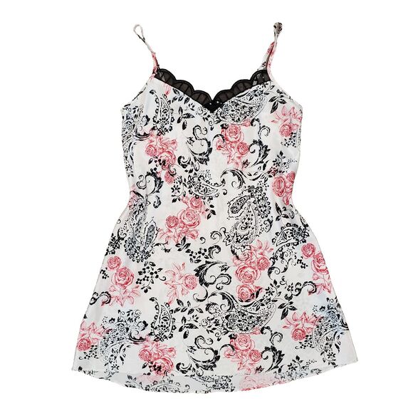 Y2K Lace Trim Slip Mini Dress Floral Red Black Whimsigoth Fairy Grunge Vamp - Picture 1 of 8